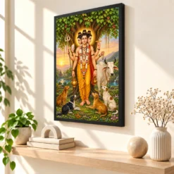 Dattatreya Audumbar Cow Blessings Photo Frame — black frame console