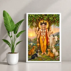Dattatreya Audumbar Cow Blessings Photo Frame 12 Dattatreya Audumbar Cow Blessings Photo Frame — white frame console
