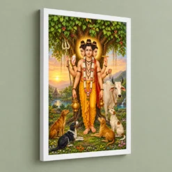 Dattatreya Audumbar Cow Blessings Photo Frame 13 Dattatreya Audumbar Cow Blessings Photo Frame — white frame angled wall