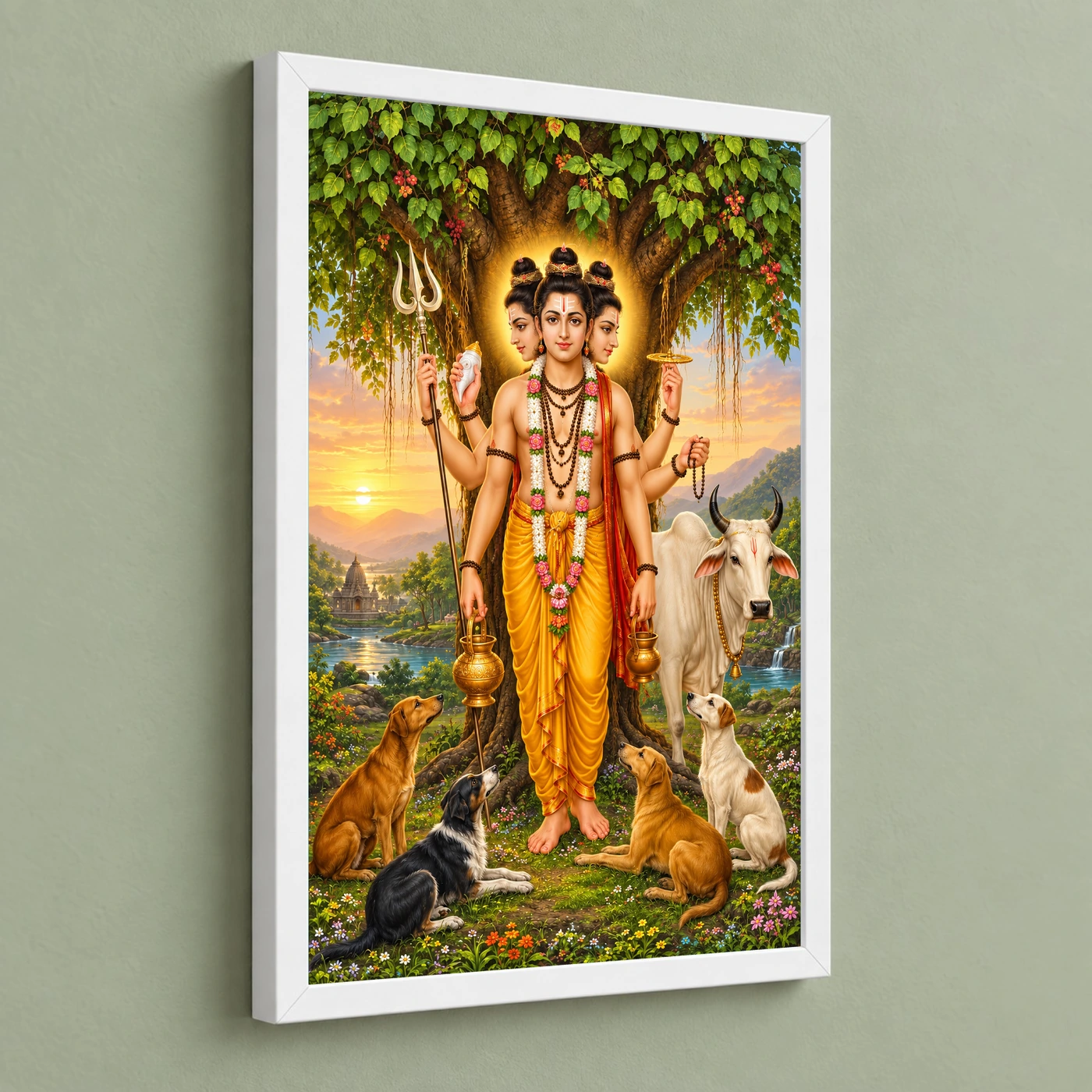 Dattatreya Audumbar Cow Blessings Photo Frame 5 Dattatreya Audumbar Cow Blessings Photo Frame — white frame angled wall