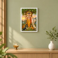 Dattatreya Audumbar Cow Blessings Photo Frame 14 Dattatreya Audumbar Cow Blessings Photo Frame — white frame distant wall