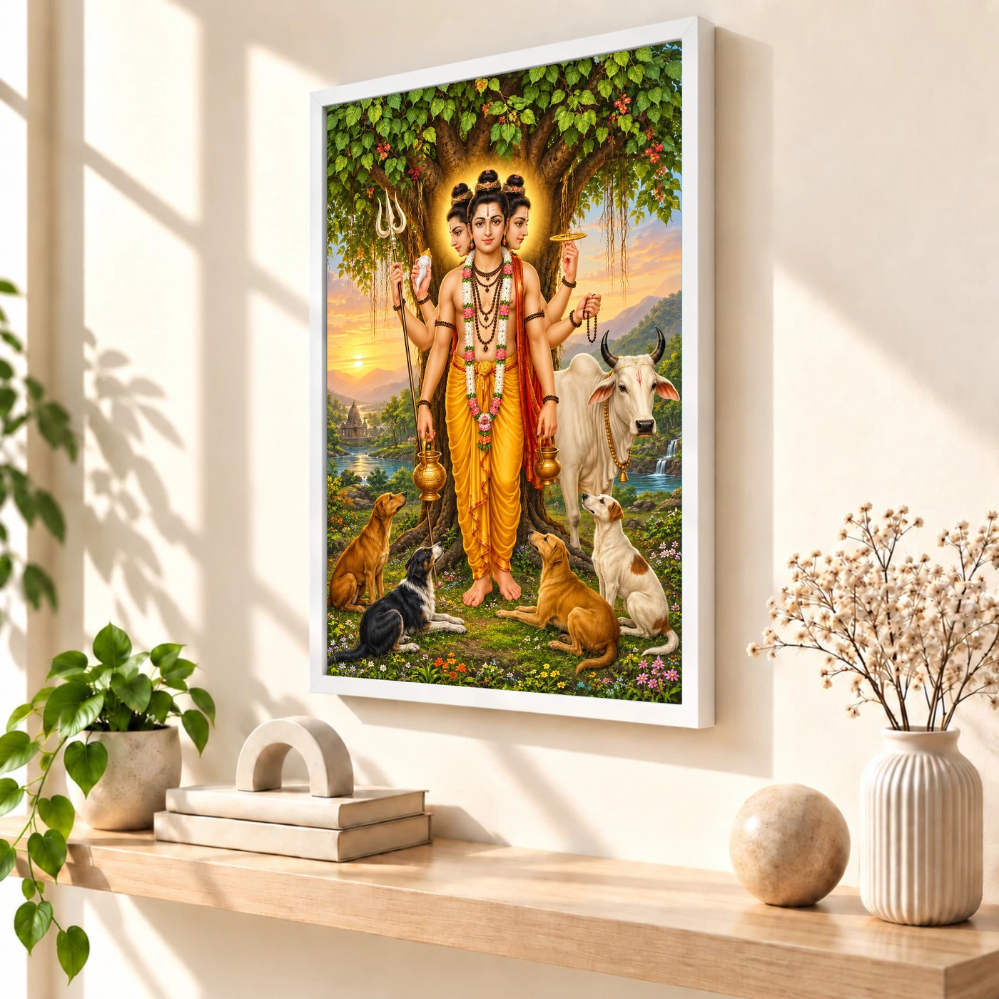 Dattatreya Audumbar Cow Blessings Photo Frame 53 Dattatreya Audumbar Cow Blessings Photo Frame — white frame