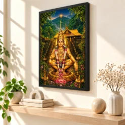 Ayyappa Swamy Sabarimala Makara Jyothi Photo Frame — black frame console