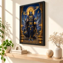 Shani Dev Crow Vahana Cosmic Photo Frame — black frame console