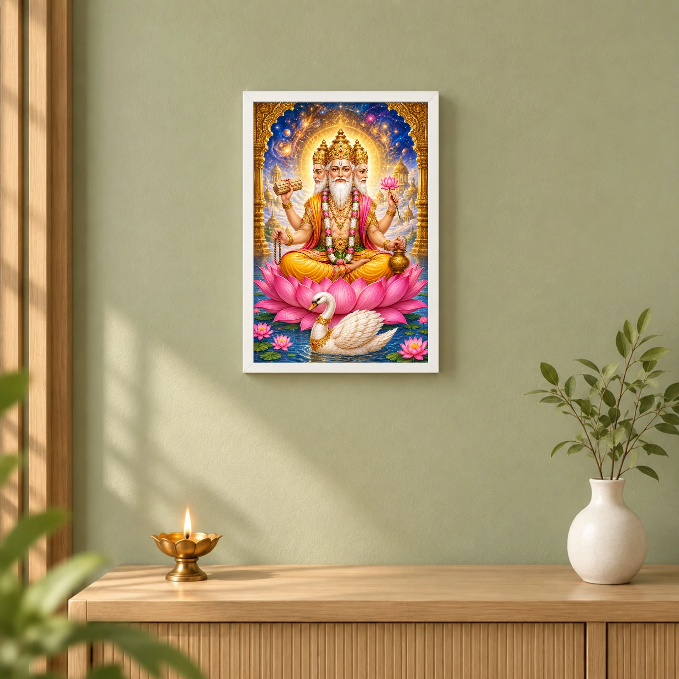 Brahma Four-Faced Lotus Cosmic Photo Frame 6 Brahma Four-Faced Lotus Cosmic Photo Frame — white frame distant wall