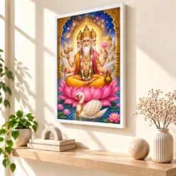 Brahma Four-Faced Lotus Cosmic Photo Frame 15 Brahma Four-Faced Lotus Cosmic Photo Frame — white frame warm console