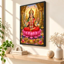 Santoshi Maa Friday Vrat Blessings Photo Frame — black frame console