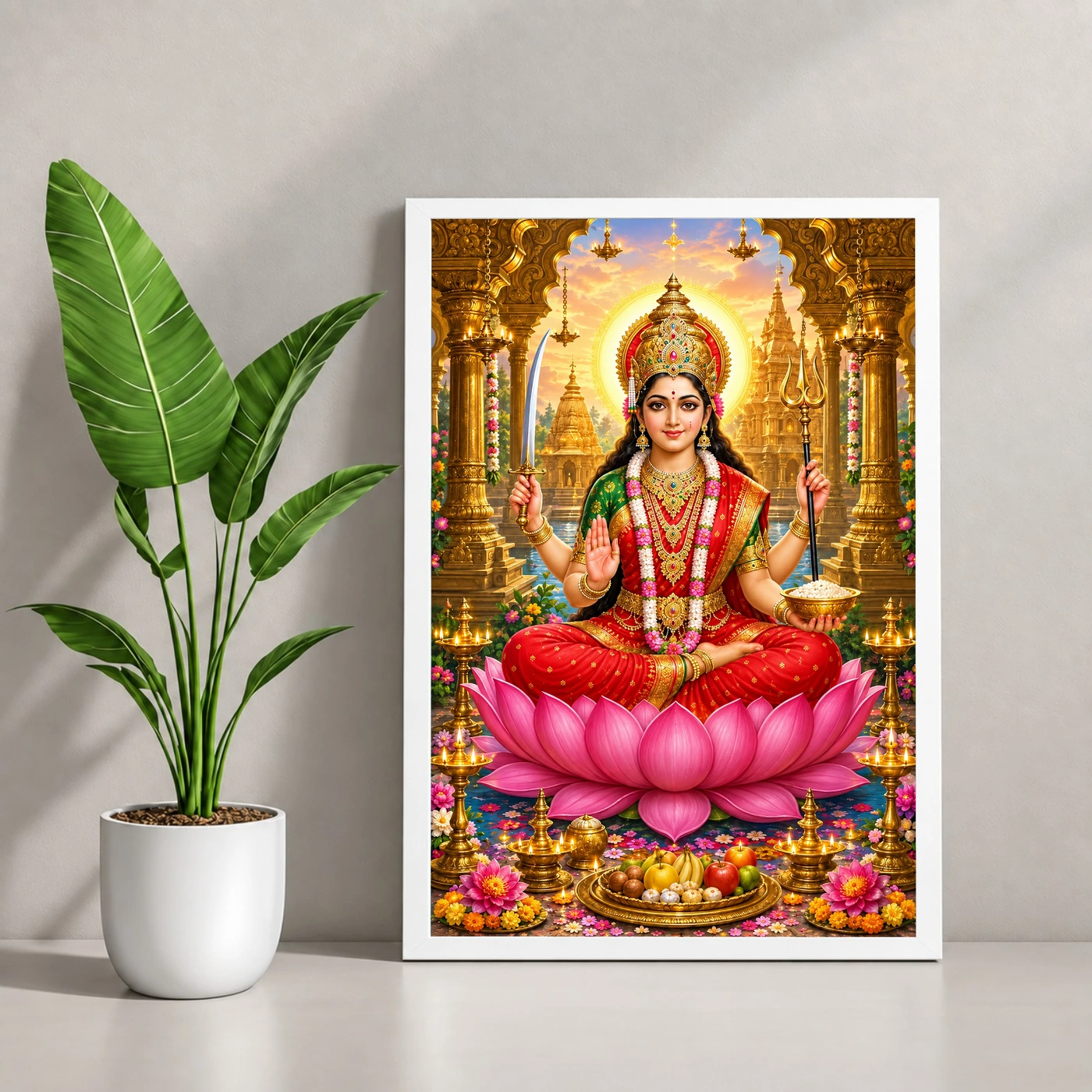 Santoshi Maa Friday Vrat Blessings Photo Frame 4 Santoshi Maa Friday Vrat Blessings Photo Frame — white frame console