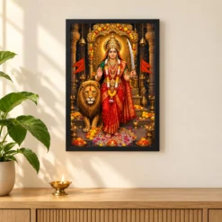 Tulja Bhavani Sword Lion Blessings Photo Frame 11 Tulja Bhavani Sword Lion Blessings Photo Frame — black frame pooja shelf