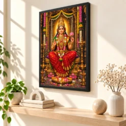 Renuka Yellamma Temple Lotus Photo Frame — black frame console
