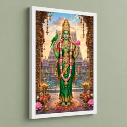 Meenakshi Amman Madurai Parrot Photo Frame — white frame angled wall