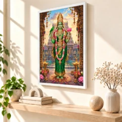 Meenakshi Amman Madurai Parrot Photo Frame — white frame warm console