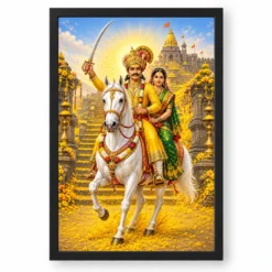 Khandoba Banai Jejuri Turmeric Photo Frame — black frame clean