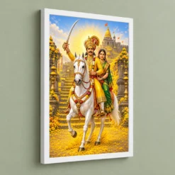 Khandoba Banai Jejuri Turmeric Photo Frame — white frame angled wall