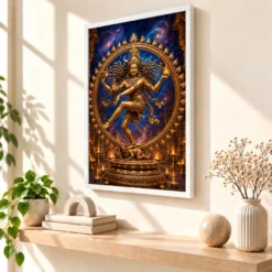 Nataraja Chidambaram Cosmic Dance Photo Frame — white frame warm console