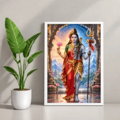 Ardhanarishvara Kailash Divine Unity Photo Frame — white frame console