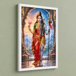 Ardhanarishvara Kailash Divine Unity Photo Frame — white frame angled wall
