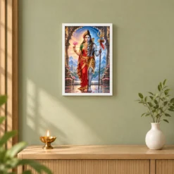 Ardhanarishvara Kailash Divine Unity Photo Frame — white frame distant wall