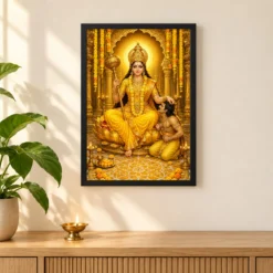 Baglamukhi Devi Pitambara Golden Temple Photo Frame — black frame pooja shelf