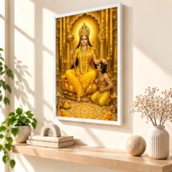 Baglamukhi Devi Pitambara Golden Temple Photo Frame — white frame warm console