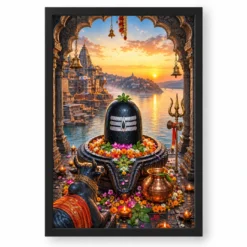 Omkareshwar Jyotirlinga Narmada Darshan Photo Frame — black frame clean