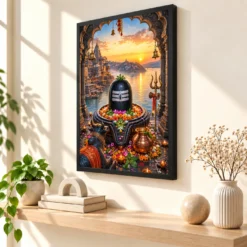 Omkareshwar Jyotirlinga Narmada Darshan Photo Frame — black frame console