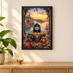 Omkareshwar Jyotirlinga Narmada Darshan Photo Frame 11 Omkareshwar Jyotirlinga Narmada Darshan Photo Frame — black frame pooja shelf