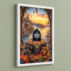 Omkareshwar Jyotirlinga Narmada Darshan Photo Frame 13 Omkareshwar Jyotirlinga Narmada Darshan Photo Frame — white frame angled wall