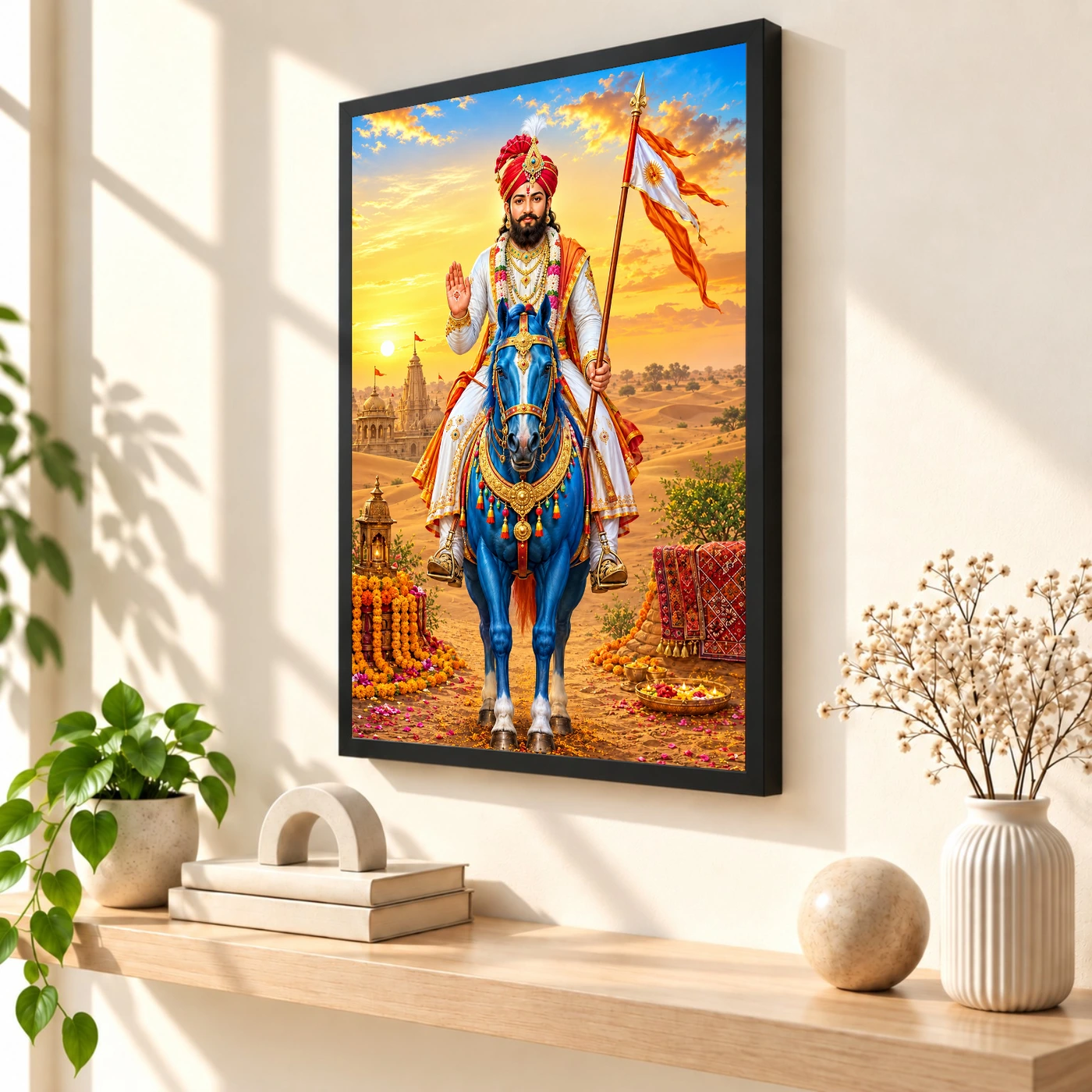 Ramdev Pir Runicha Blue Horse Blessings Photo Frame 52 Ramdev Pir Runicha Blue Horse Blessings Photo Frame — black frame