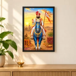 Ramdev Pir Runicha Blue Horse Blessings Photo Frame 11 Ramdev Pir Runicha Blue Horse Blessings Photo Frame — black frame pooja shelf