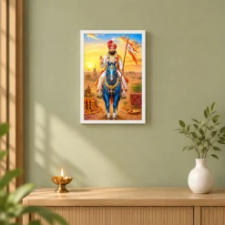 Ramdev Pir Runicha Blue Horse Blessings Photo Frame 14 Ramdev Pir Runicha Blue Horse Blessings Photo Frame — white frame distant wall