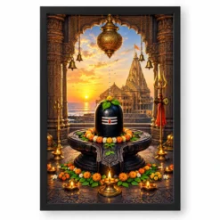 Somnath Jyotirlinga Arabian Sea Dawn Photo Frame — black frame clean