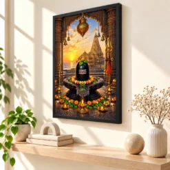 Somnath Jyotirlinga Arabian Sea Dawn Photo Frame — black frame console