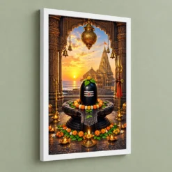 Somnath Jyotirlinga Arabian Sea Dawn Photo Frame — white frame angled wall