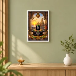 Somnath Jyotirlinga Arabian Sea Dawn Photo Frame — white frame distant wall