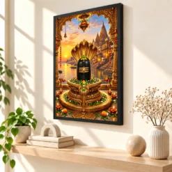 Kashi Vishwanath Ganga Dawn Photo Frame — black frame console