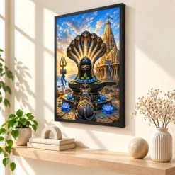 Nageshwar Dwarka Serpent Canopy Photo Frame — black frame console