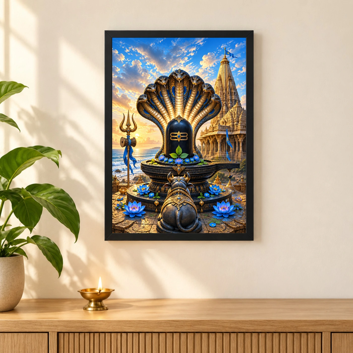 Nageshwar Dwarka Serpent Canopy Photo Frame 3 Nageshwar Dwarka Serpent Canopy Photo Frame — black frame pooja shelf