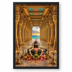 Rameshwaram Ramanathaswamy Corridor Photo Frame — black frame clean