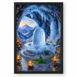 Amarnath Ice Lingam Himalayan Cave Photo Frame — black frame clean