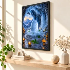 Amarnath Ice Lingam Himalayan Cave Photo Frame — black frame console