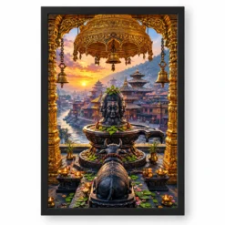Pashupatinath Bagmati Golden Temple Photo Frame — black frame clean