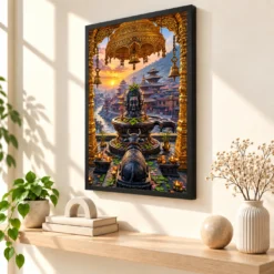 Pashupatinath Bagmati Golden Temple Photo Frame — black frame console
