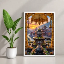 Pashupatinath Bagmati Golden Temple Photo Frame — white frame console