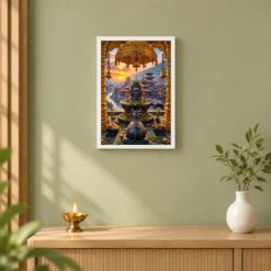 Pashupatinath Bagmati Golden Temple Photo Frame — white frame distant wall
