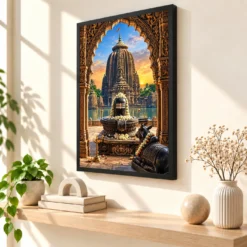 Lingaraj Ekamra Kshetra Dawn Photo Frame — black frame console