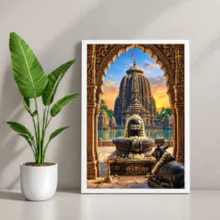 Lingaraj Ekamra Kshetra Dawn Photo Frame — white frame console