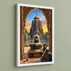 Lingaraj Ekamra Kshetra Dawn Photo Frame — white frame angled wall