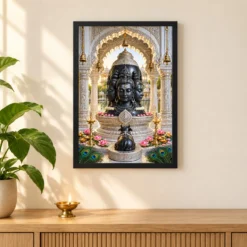 Eklingji Mewar Four-Faced Mahadev Photo Frame — black frame pooja shelf