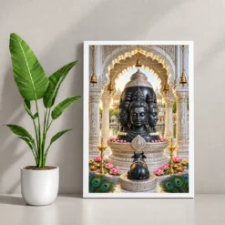 Eklingji Mewar Four-Faced Mahadev Photo Frame — white frame console